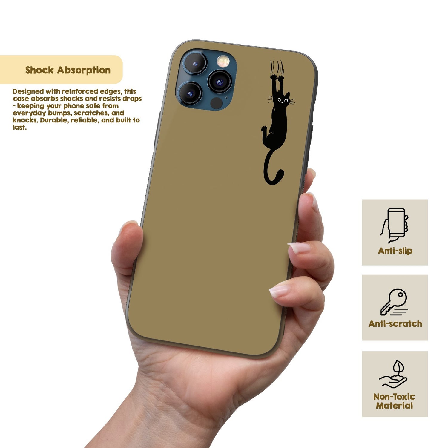 Black Cat Slipping Scratching Personalised Custom Cute Printed iPhone Black Case