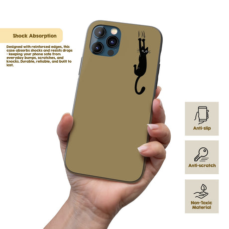Black Cat Slipping Scratching Personalised Custom Cute Printed iPhone Black Case