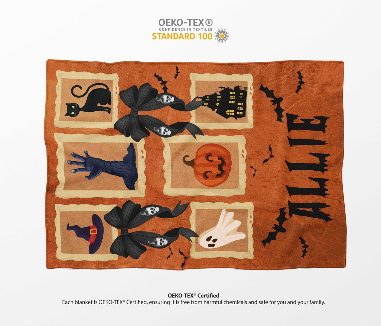 Halloween Spooky Personalised Name Printed Warm Fleece Blanket Decor Soft Gift