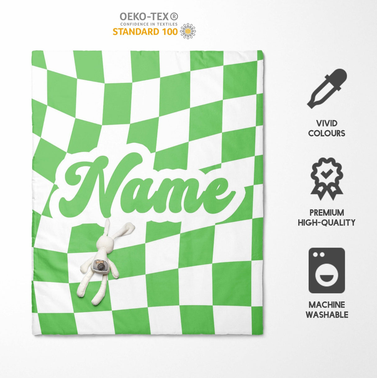 Personalised Custom Name Retro Vans Check Kids Cot Bed Duvet Cover + Pillowcase