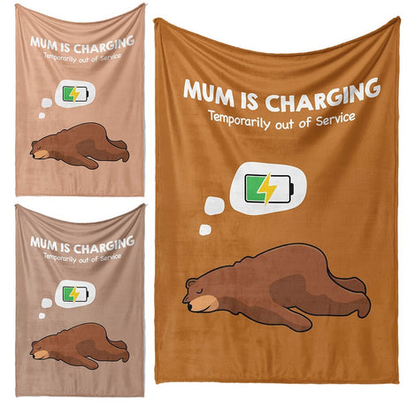 Mum Is Charging Funny Animal Novelty Warm Fleece Memory Blanket Throw Decoration