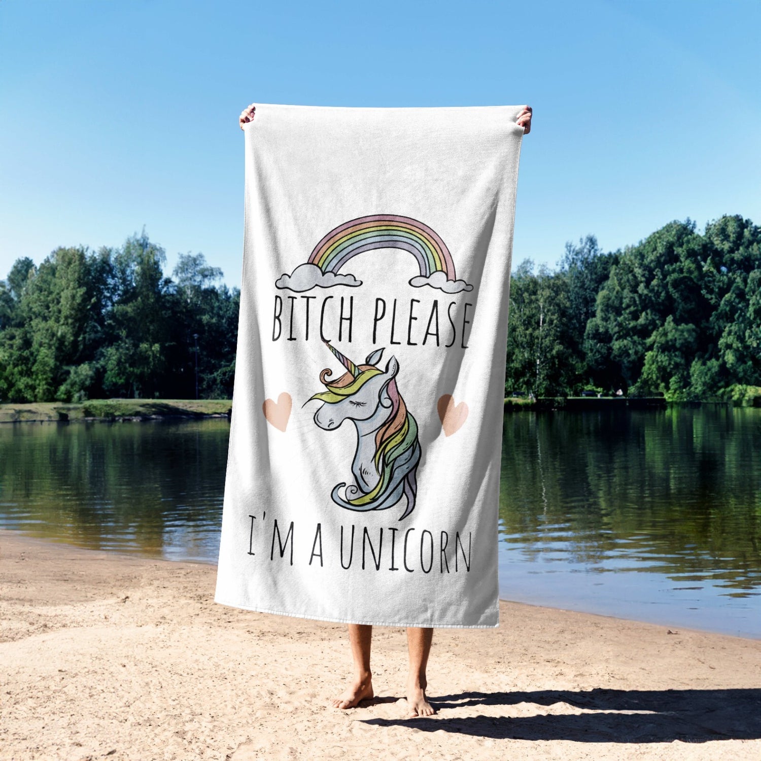 B*itch Please Im a Unicorn Funny Custom Coloured Naughty Beach Bath Sheet Towel