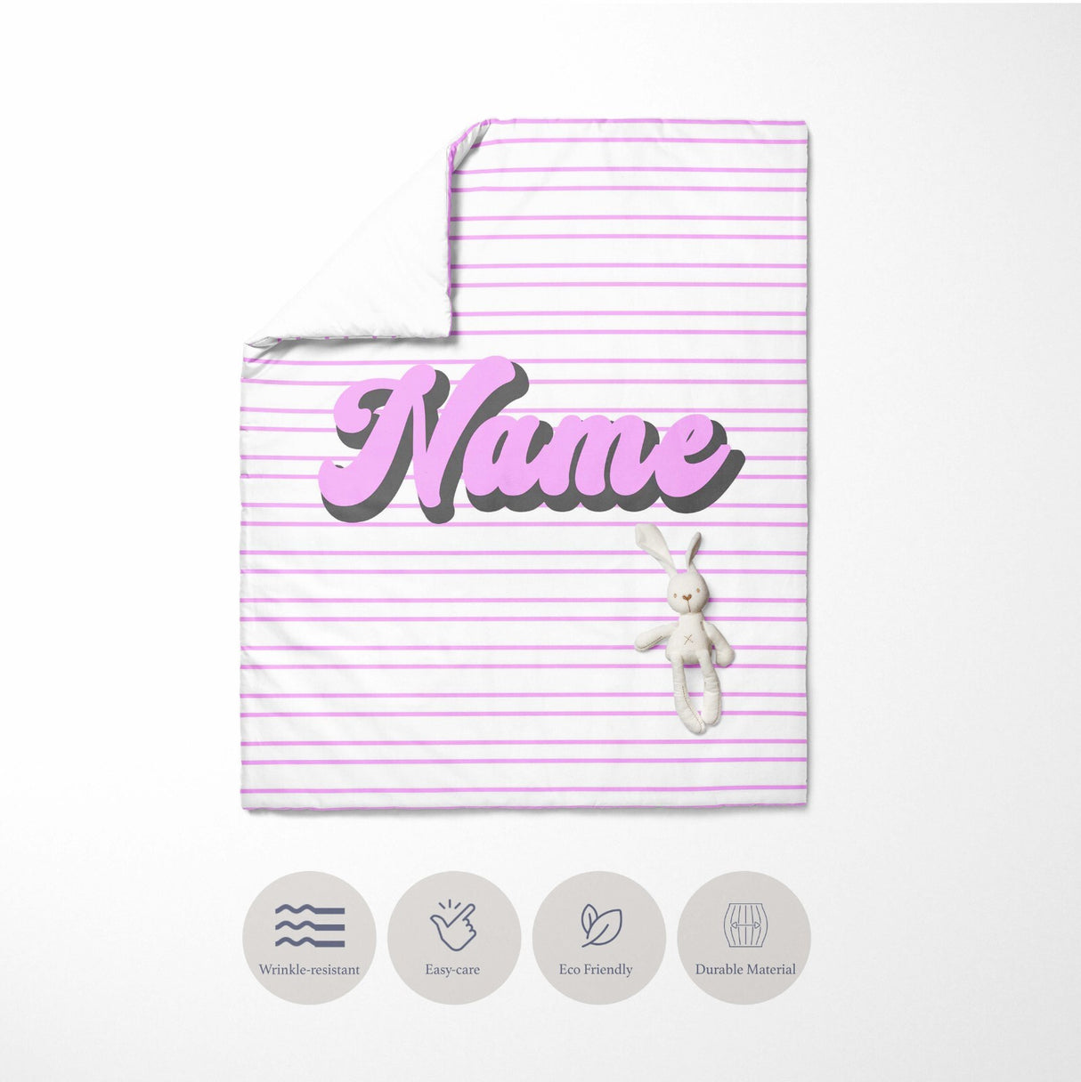 Personalised Custom Name Colour Stripe Retro Cot Bed Duvet Cover + Pillowcase