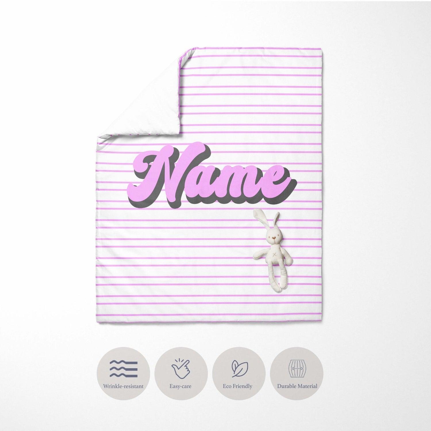 Personalised Custom Name Colour Stripe Retro Cot Bed Duvet Cover + Pillowcase
