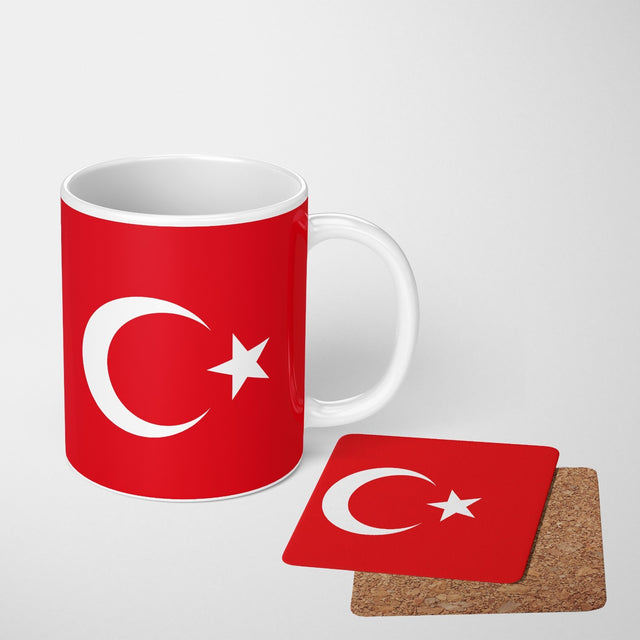 Turkey Flag Turkish Design Coffee Tea Mug Cup Set Coaster - Gift Him Her Custom