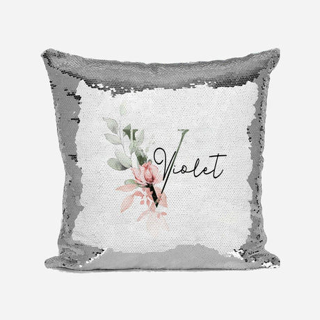 Personalised Gentle Botanical Blush Sequin Magic Cushion Cover + Pillow Kids