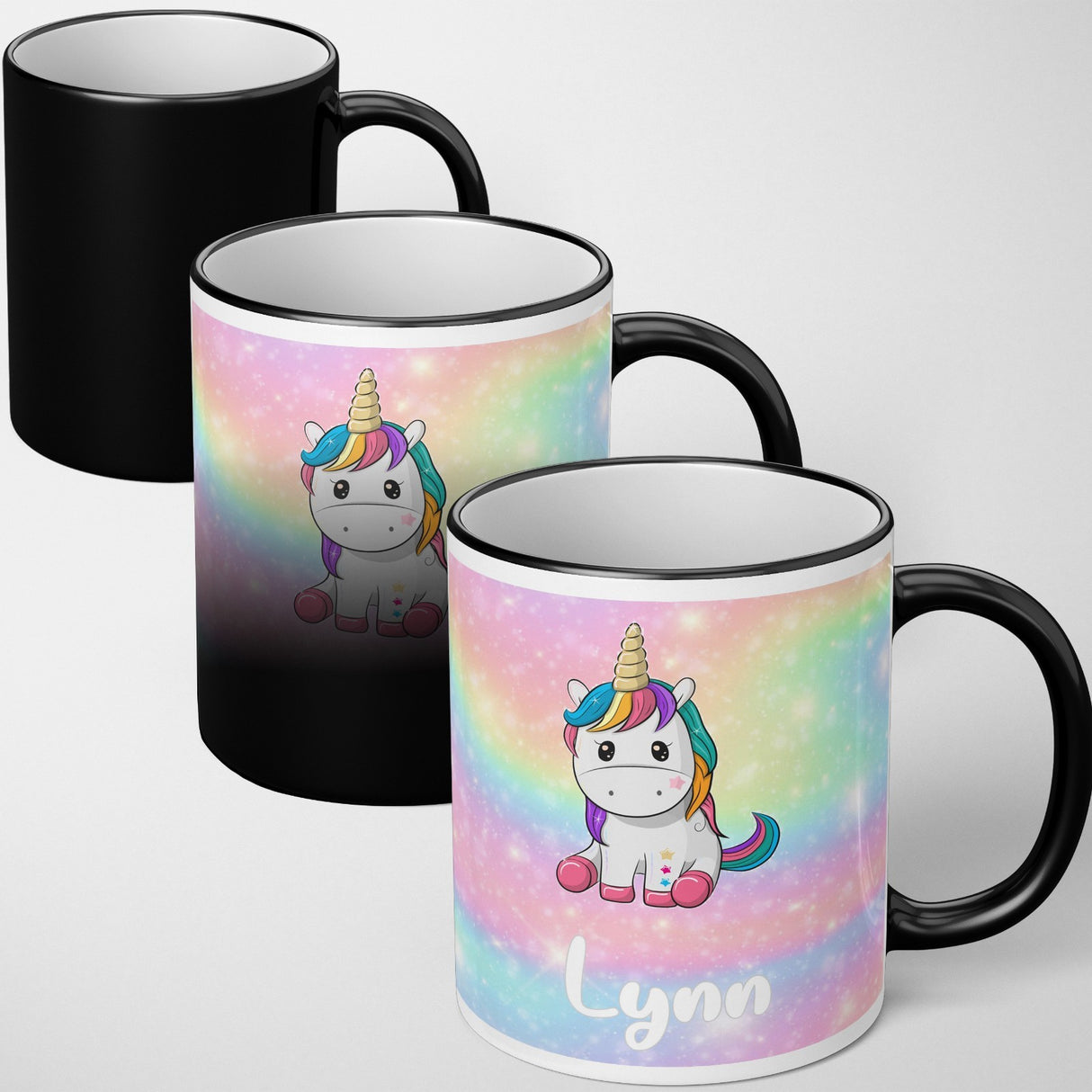 Personalised Custom Name Rainbow Unicorn Heat Sensitive Colour Changing Cup