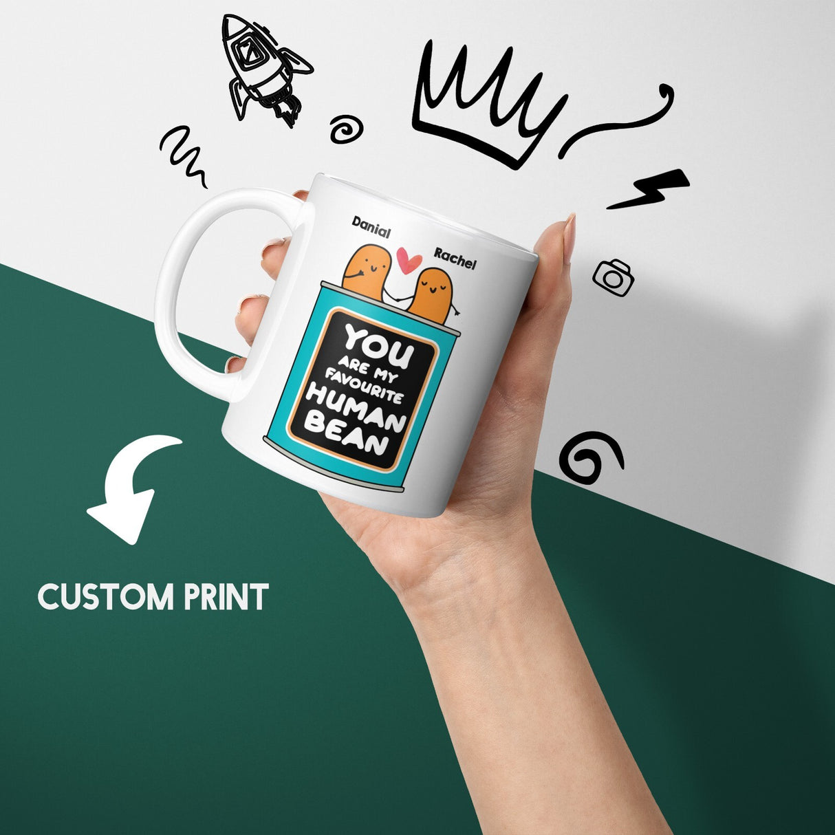 Personalised You Are My Favourite Human Bean Names Mug & Coaster Gift Him/Her