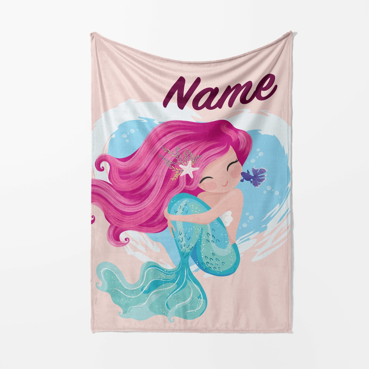 Personalised Custom Name Colour Mythical Mermaid Soft Warm Fleece Blanket Decor