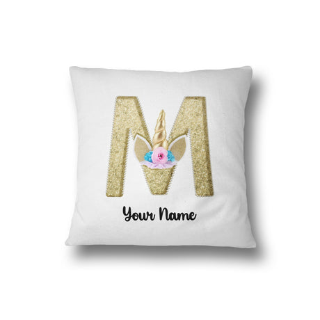 Personalised Unicorn Sparkly Kids Girls Monogram Alphabet Initial Letter Cushion