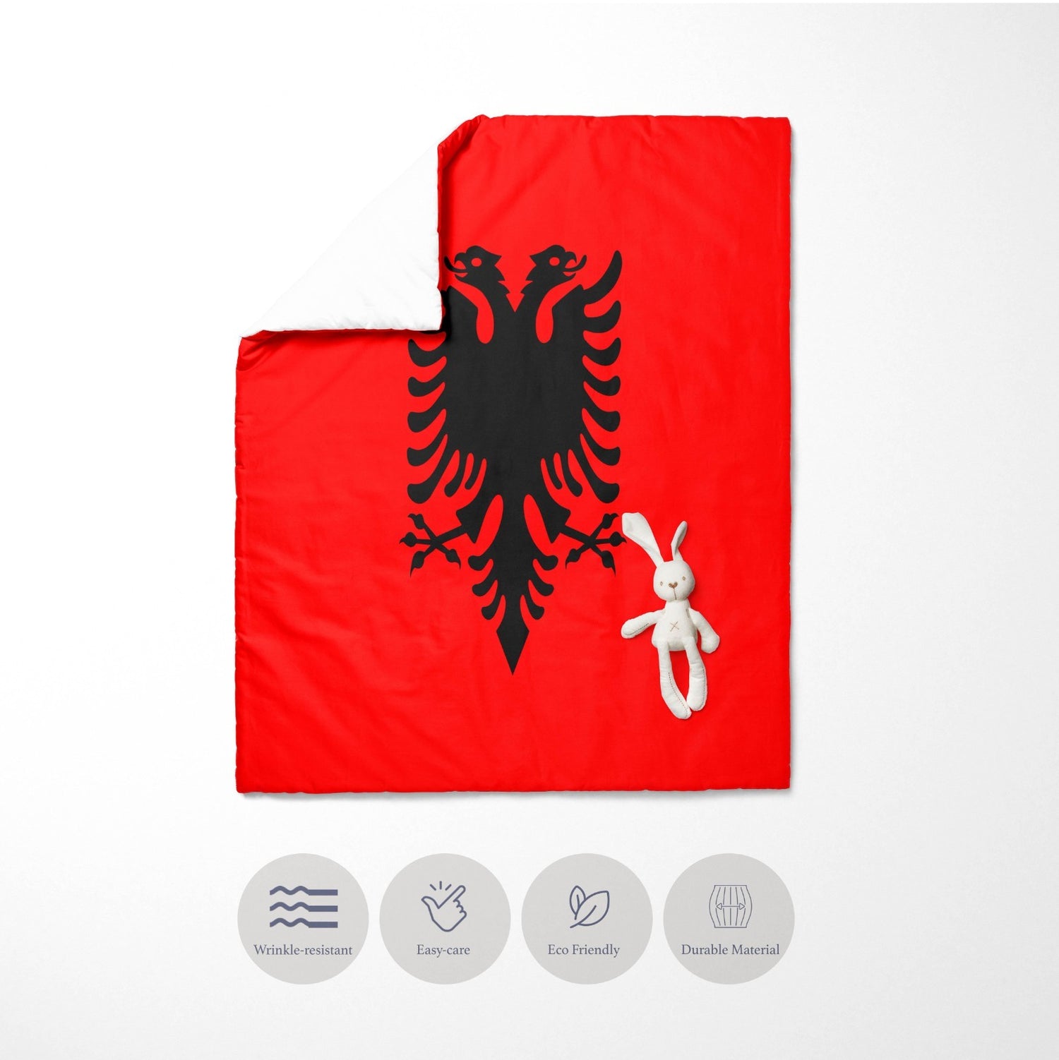 Albania Flag Patriotic Design Cot Bed Duvet Cover Toddler Pillowcase Gift Custom