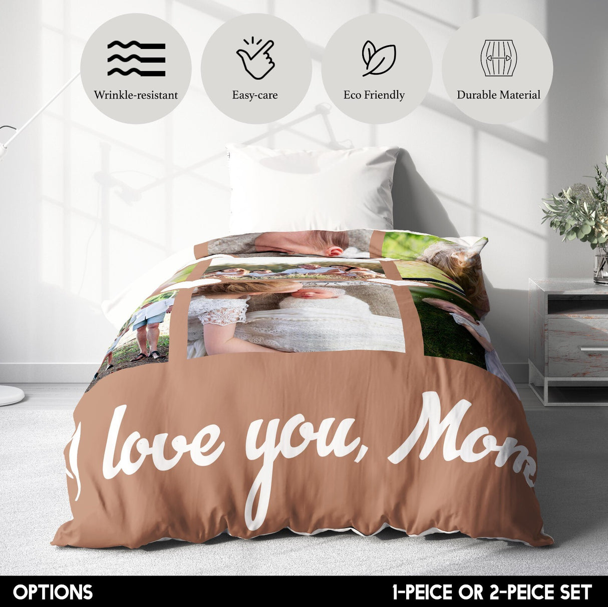 Upload Your Own Photos Mother's Day Love Single Size Novelty Bed Duvet Cover Set