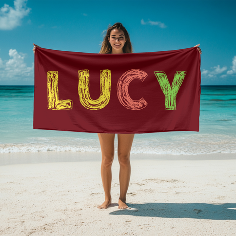 Personalised Any Name Colourful Crayon Coloured Absorbent Beach Bath Sheet Towel