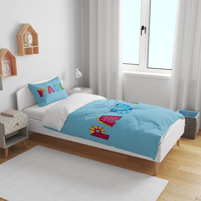 Personalised Name Dinosaur Alphabet Font Kids Cot Bed Duvet Cover + Pillowcase