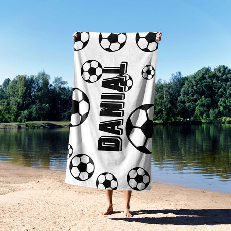 Personalised Custom Name Football Fan Kids Soft Absorbent Beach Bath Sheet Towel