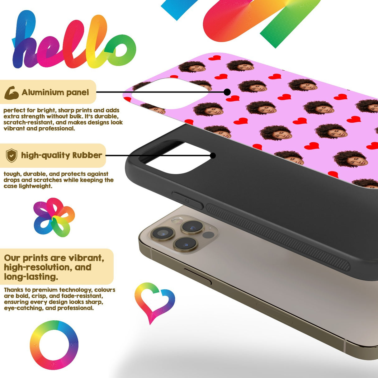 Face Cut Out All Over With Heart Personalised Custom - Printed iPhone Black Case