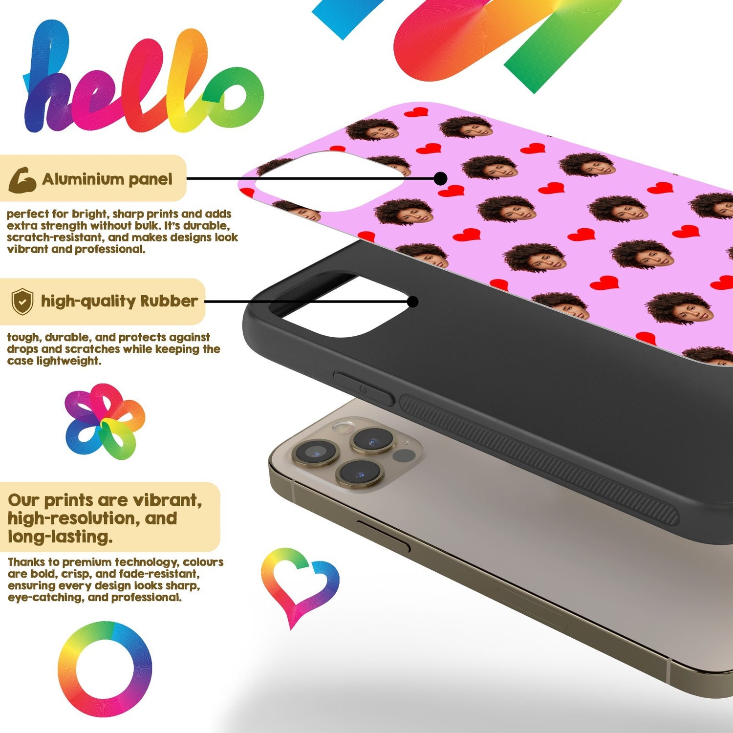 Face Cut Out All Over With Heart Personalised Custom - Printed iPhone Black Case