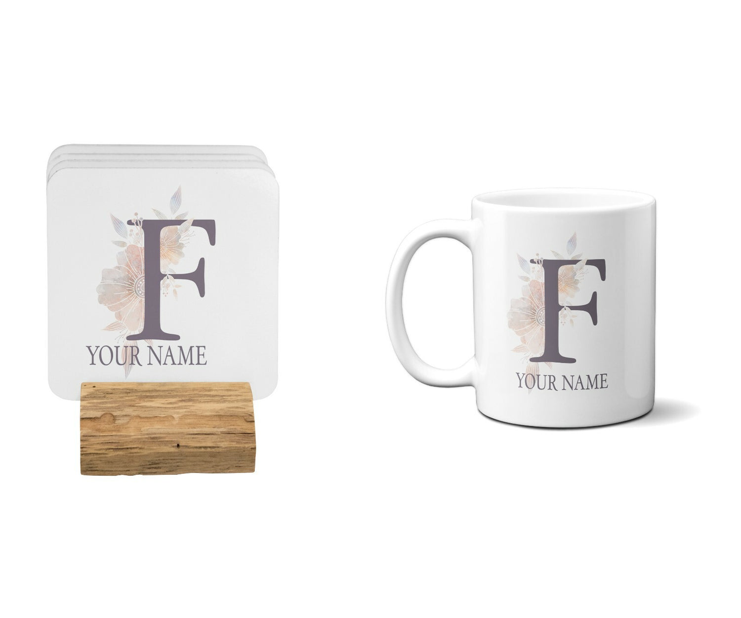 Personalised Misty Dusty Pastel Alphabet Floral Name Initial Letter Coffee Mug