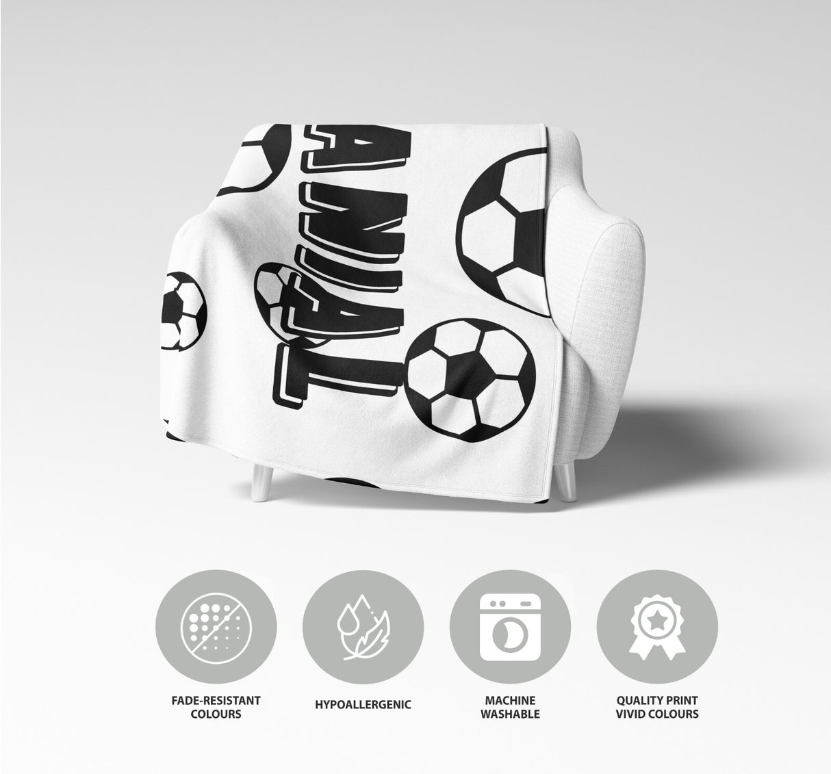 Personalised Custom Name Colour Football Fan Kids Soft Warm Fleece Blanket Decor