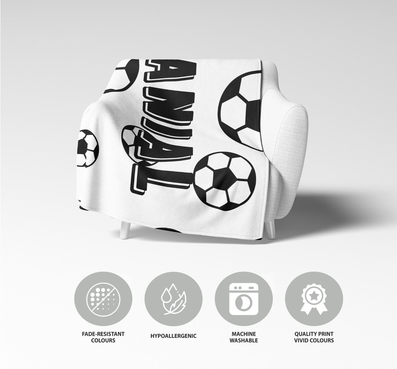 Personalised Custom Name Colour Football Fan Kids Soft Warm Fleece Blanket Decor