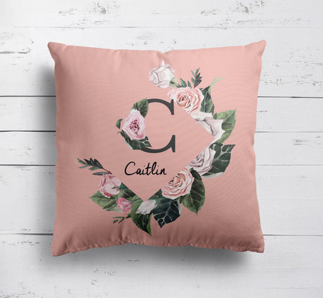 Personalised Name Botanical Floral Initial Letters Square Fill Zip Cushion Throw