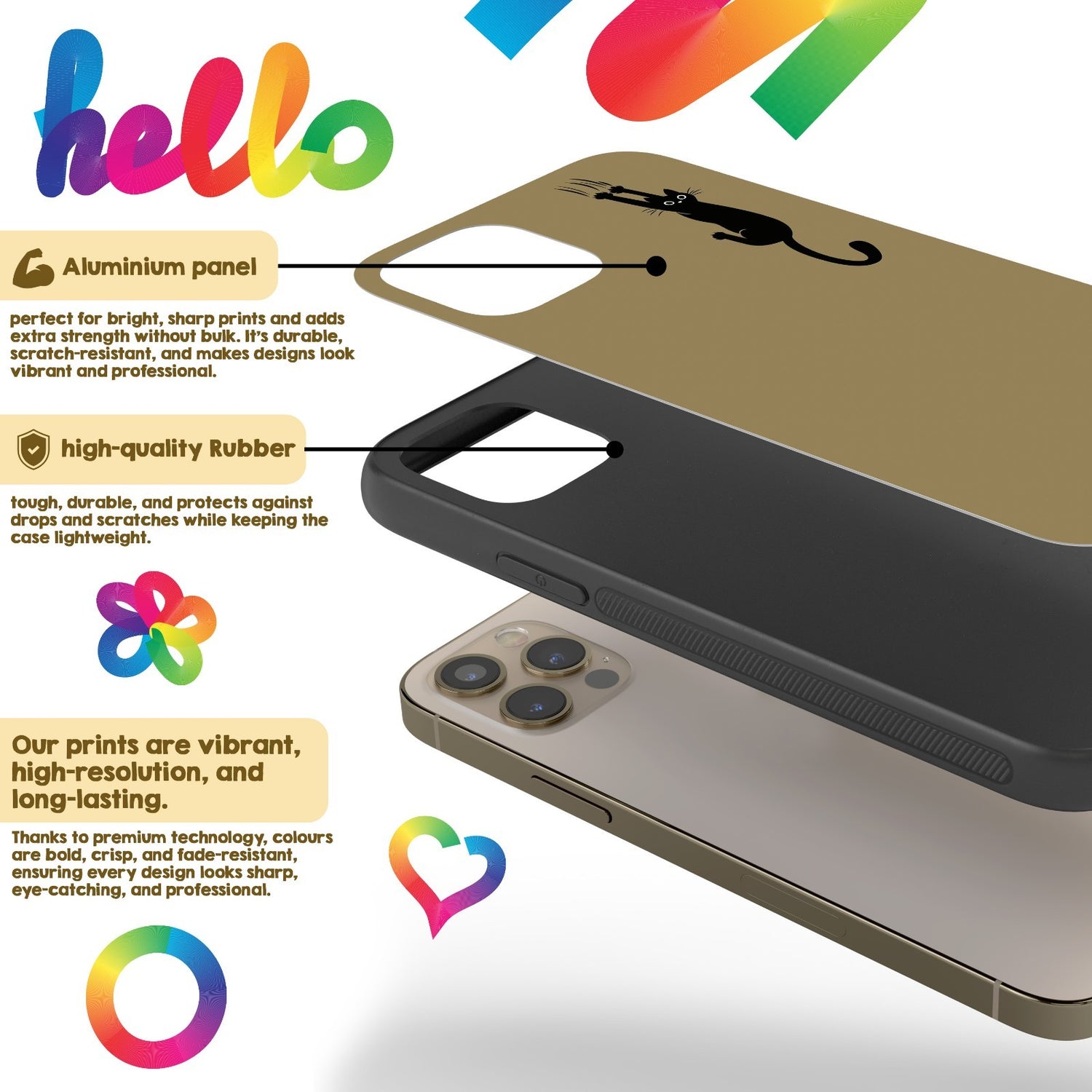 Black Cat Slipping Scratching Personalised Custom Cute Printed iPhone Black Case