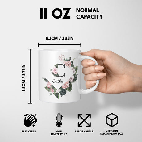 Personalised Name Botanical Floral Initial Letters Tea Coffee Mug Gift Him Her