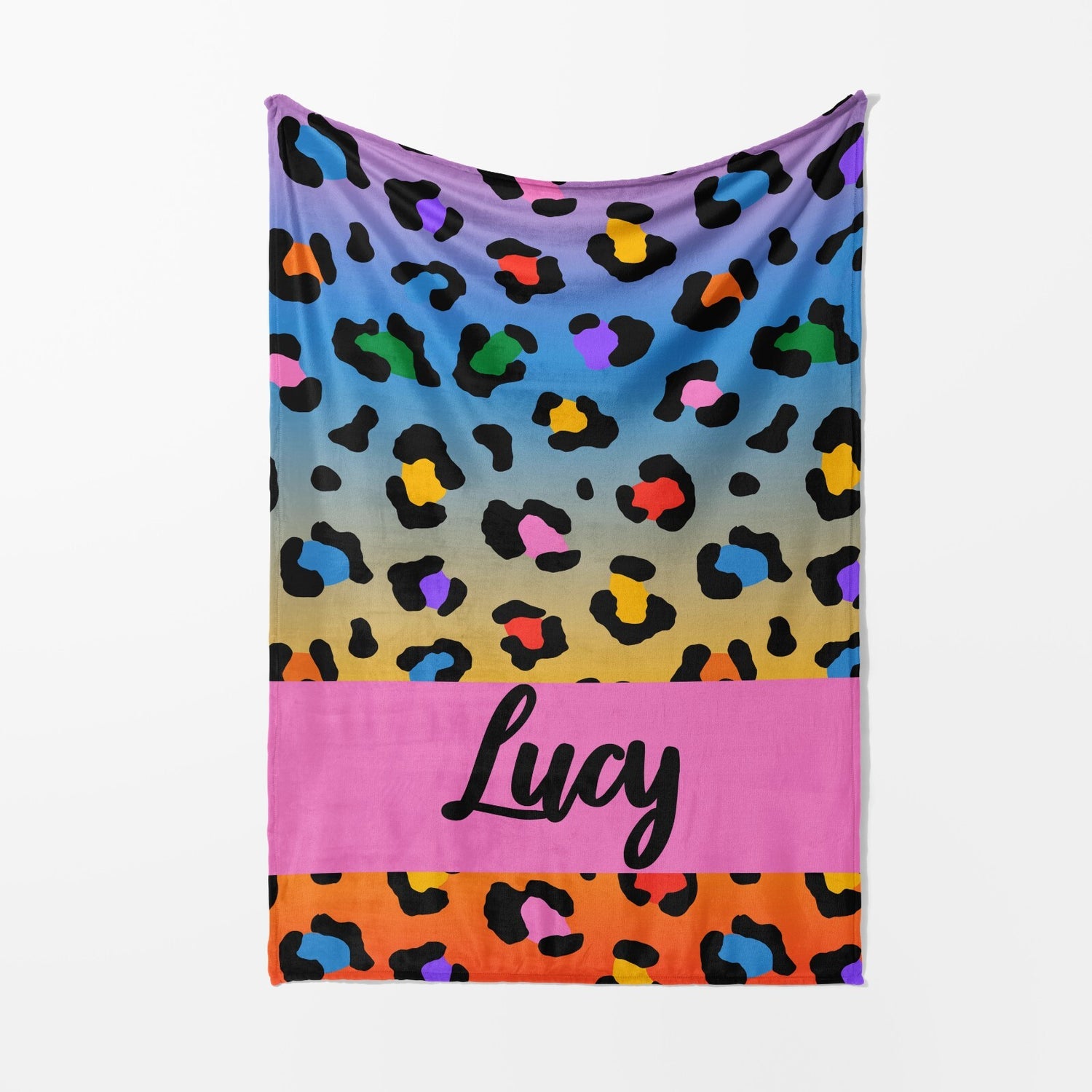 Personalised Name Leopard Spots Print Multicolour Soft Warm Fleece Blanket Decor