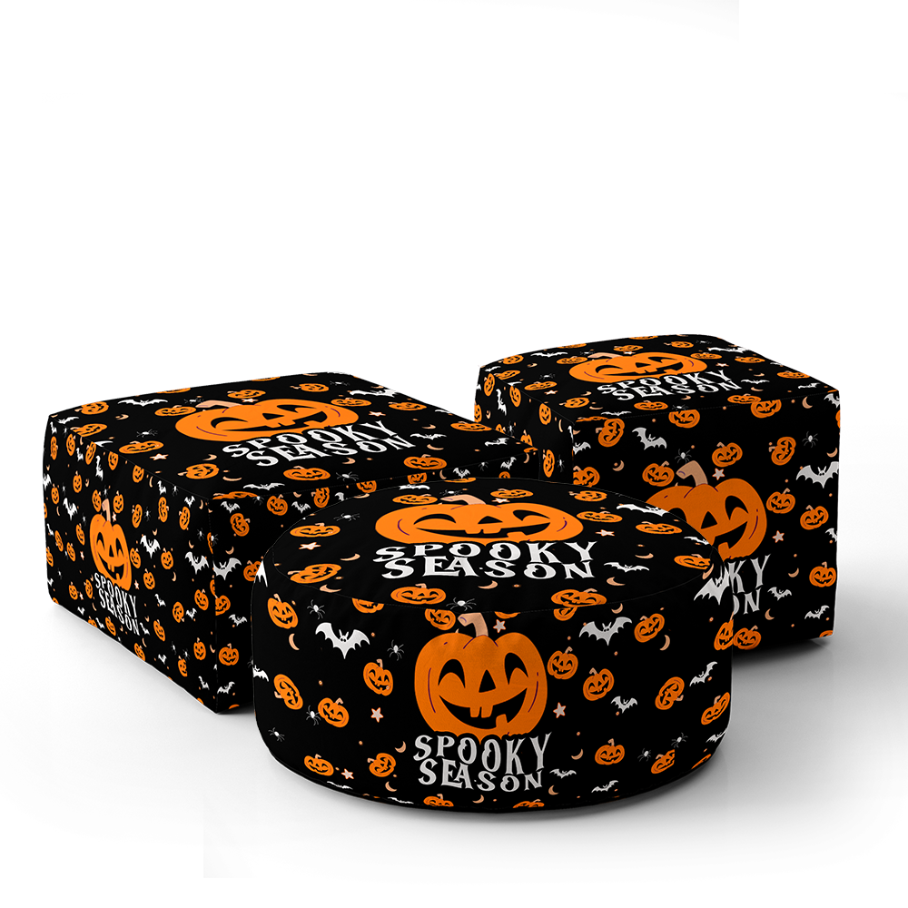 Halloween Spooky Season Pumpkin Custom Ottoman Filled Pouffe Washable Cover Gift
