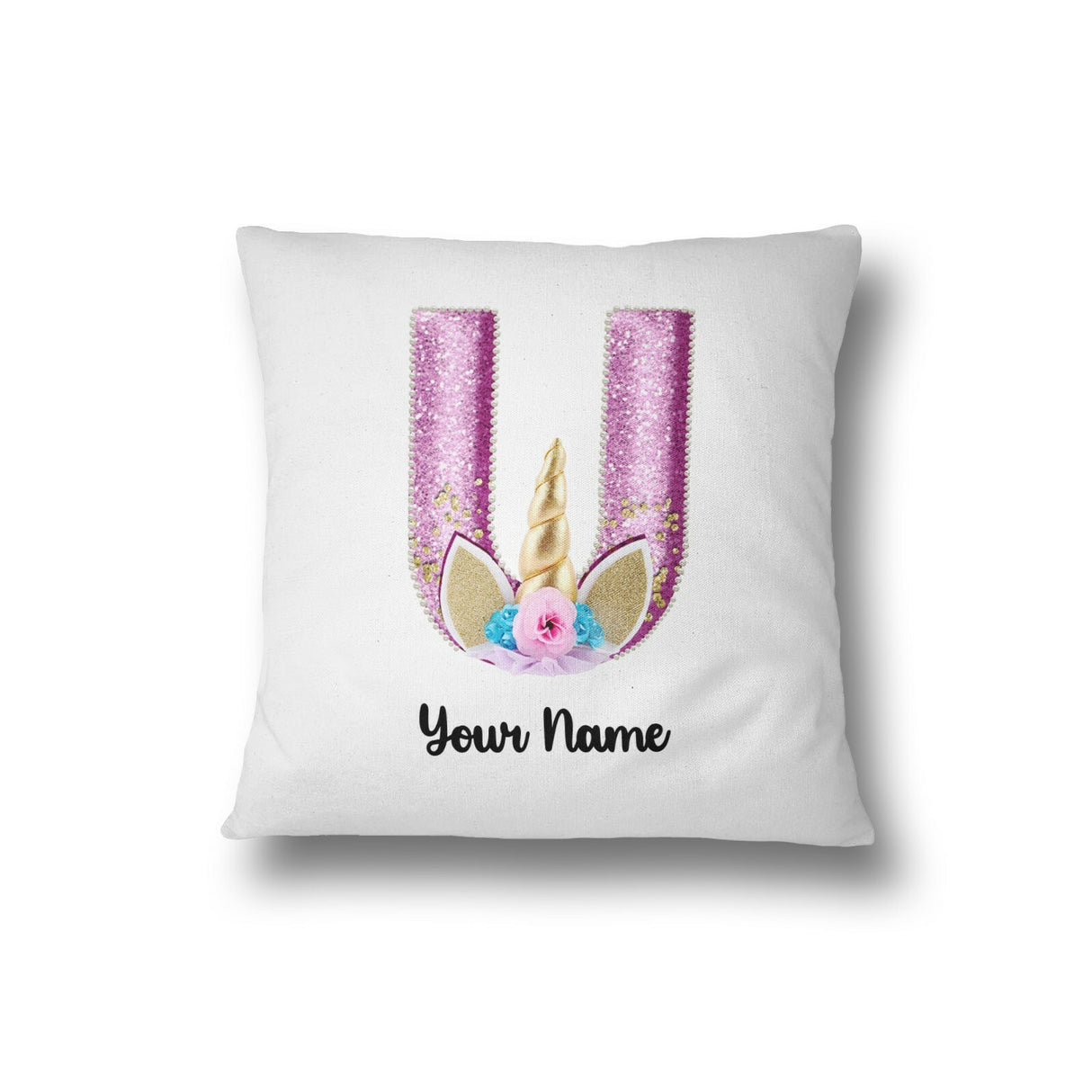 Personalised Unicorn Sparkly Kids Girls Monogram Alphabet Initial Letter Cushion