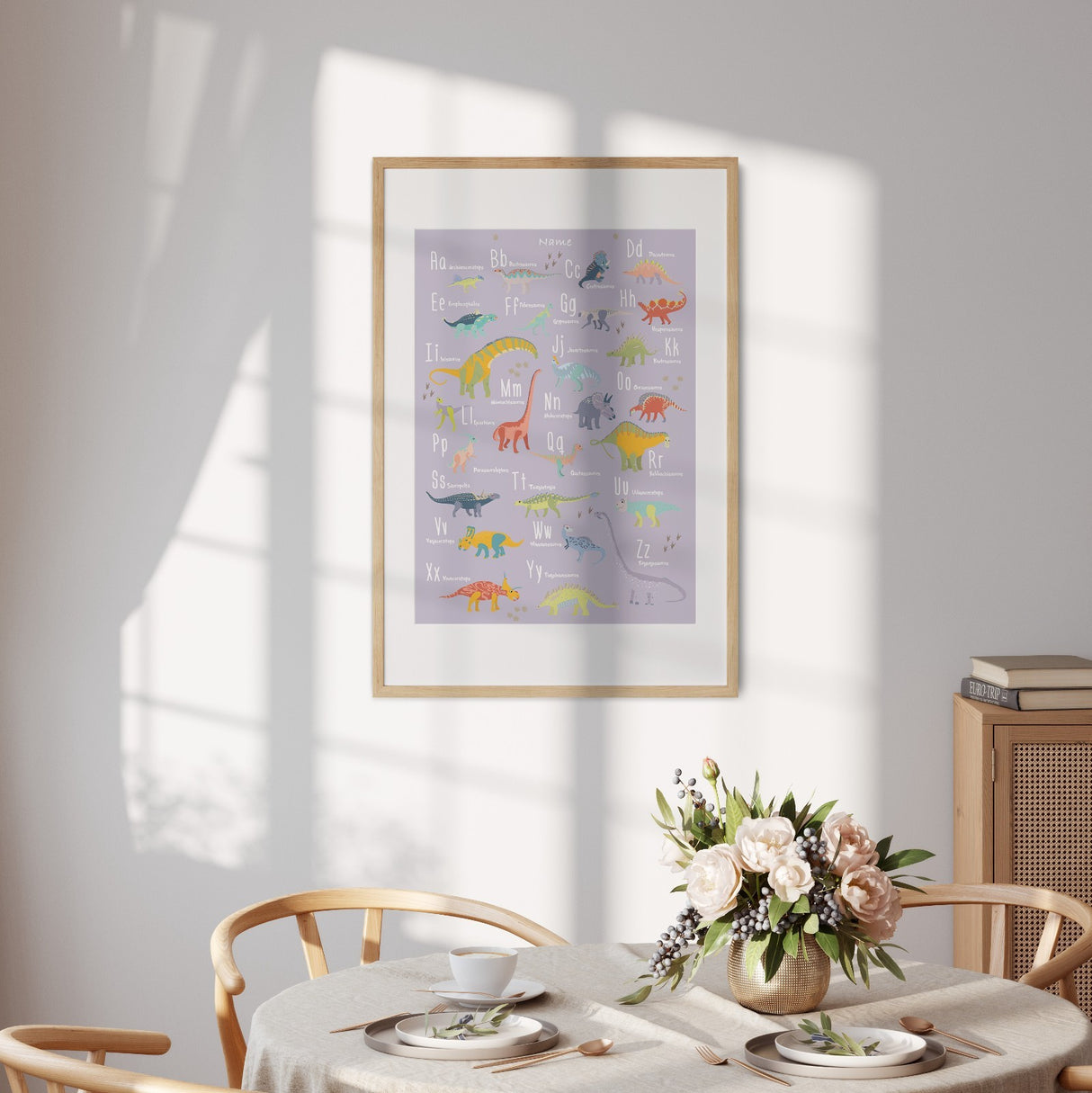 Personalised Dinosaur Alphabet Custom Name & Colour Wall Art Poster Print Decor