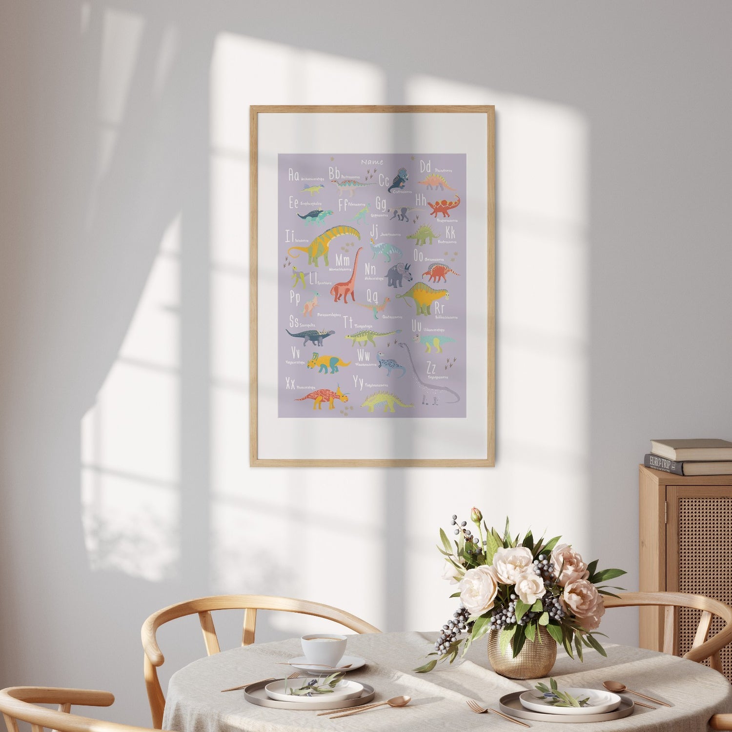 Personalised Dinosaur Alphabet Custom Name & Colour Wall Art Poster Print Decor