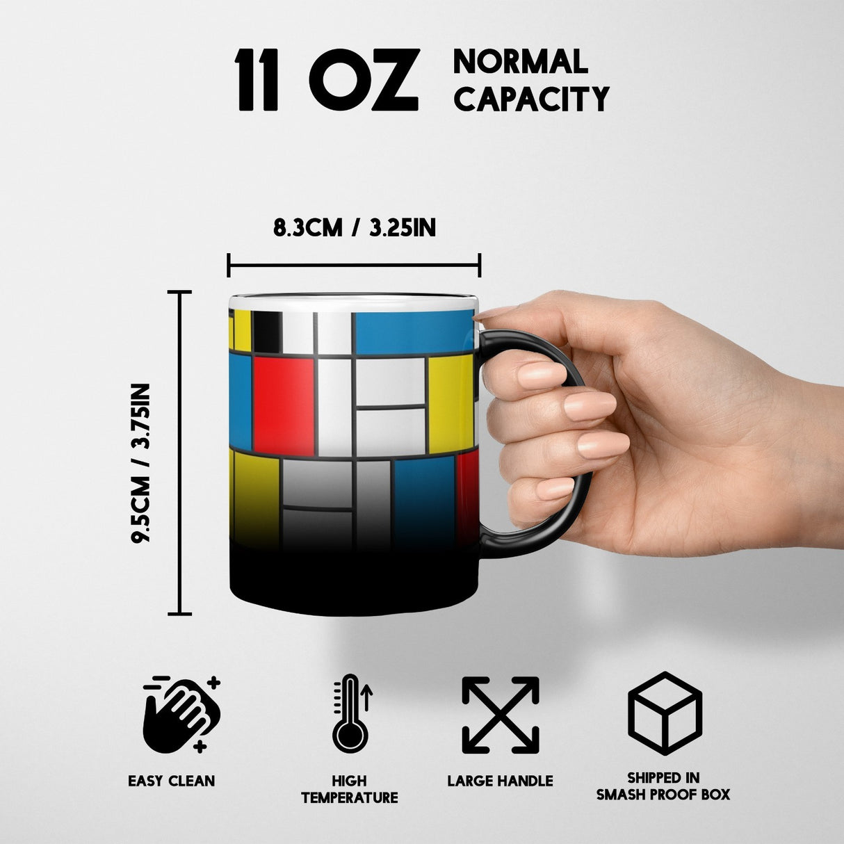 Piet Mondrian Design Heat Sensitive Magic Colour Changing Mug Novelty Drink Cup