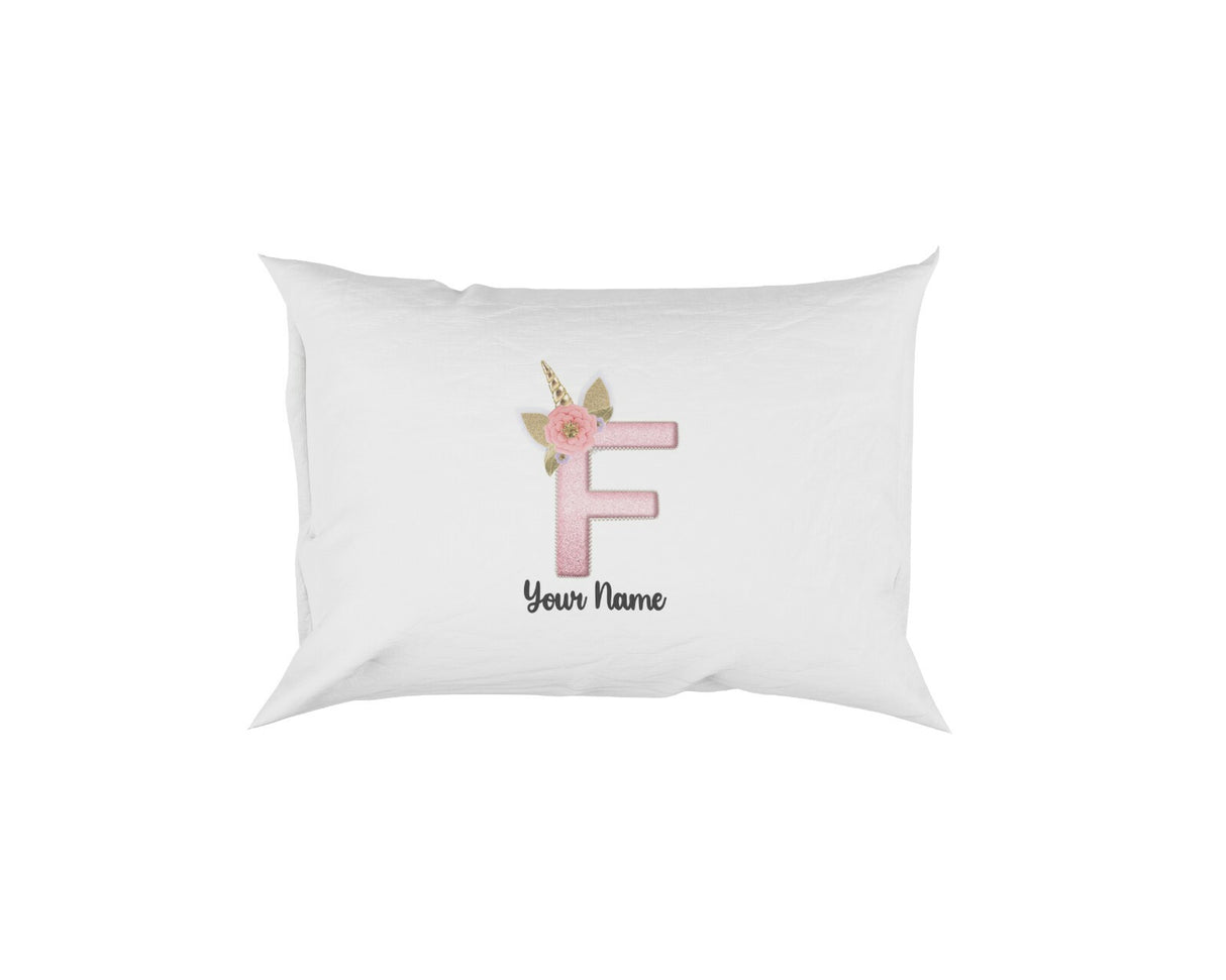 Personalised Unicorn Sparkly Kids Girls Monogram Alphabet Initial Letter Pillow