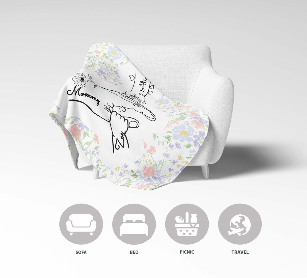 Mother's Day Custom Name Floral Soft Warm Fleece Memory Blanket Throw Decoration