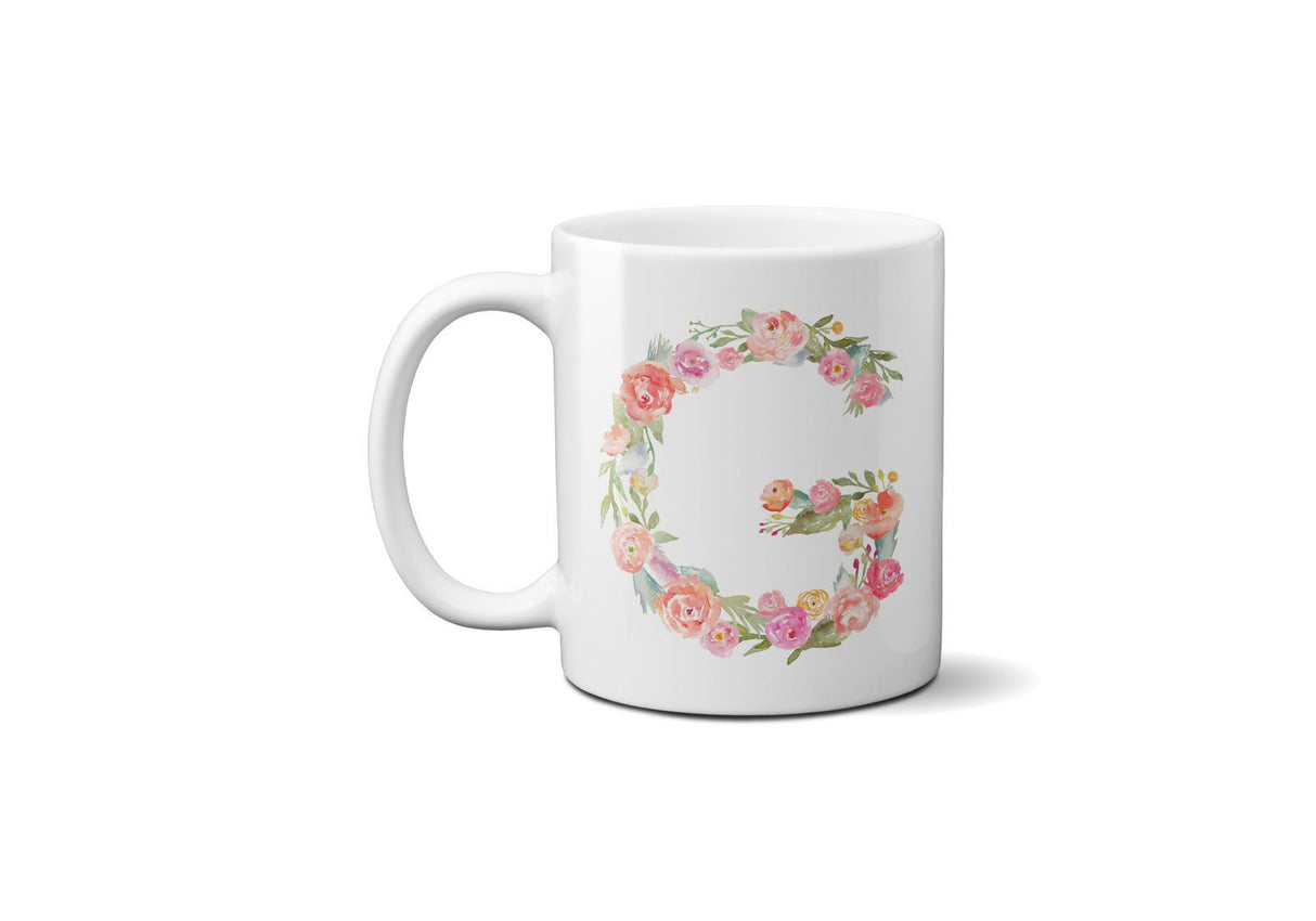 Personalised Alphabet Floral Name Initial Letter Coffee Mug Gift 11oz Ceramic