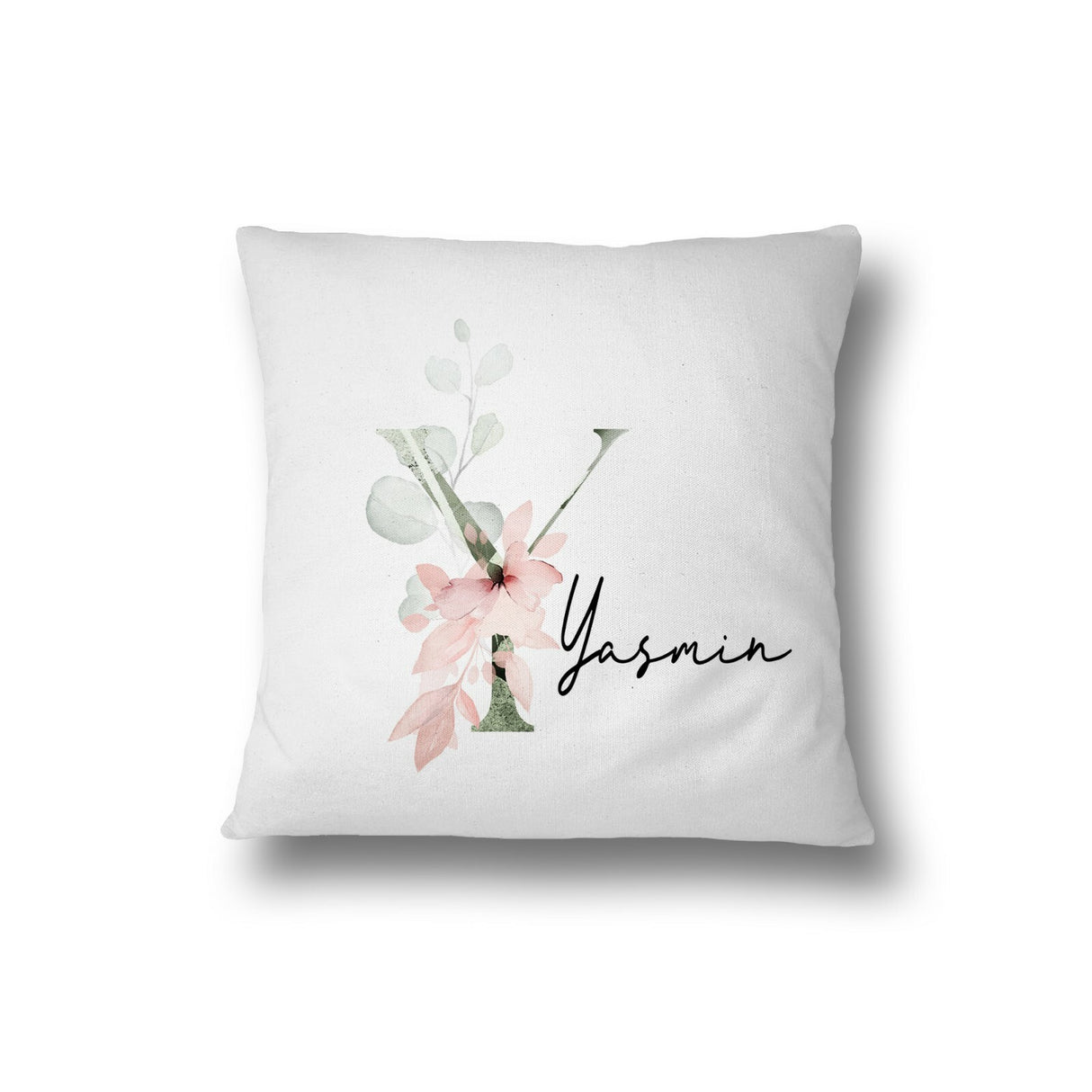 Personalised Gentle Botanical Blush Pink Initial Letter Cushion Cover Pillow