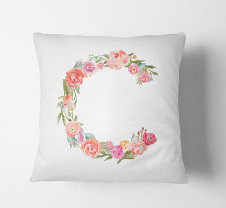 Personalised Alphabet Floral Name Initial Letter Cushion Pillow Case Insert Fill