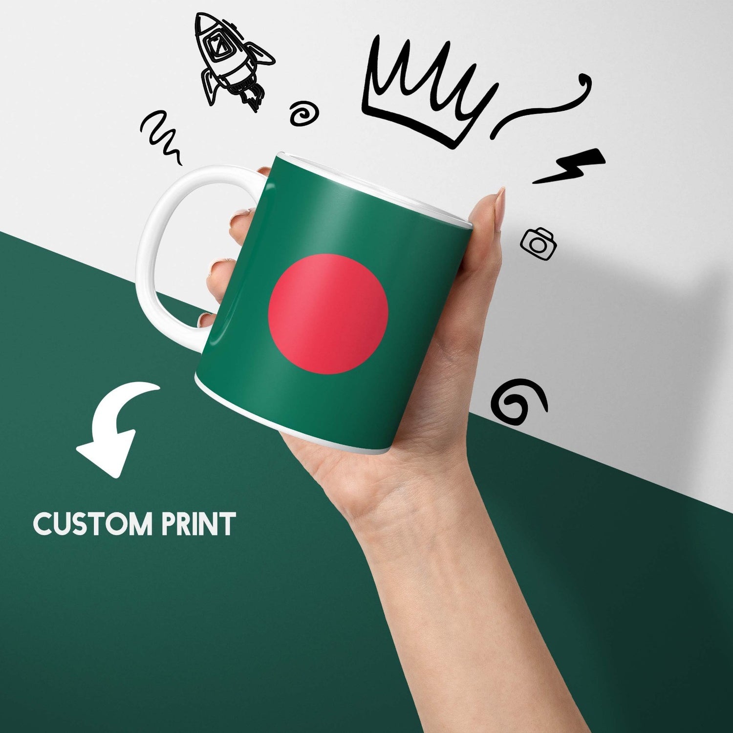 Bangladesh Flag Design Coffee Tea Mug Cup Set Coaster Gift Him Her Custom Print