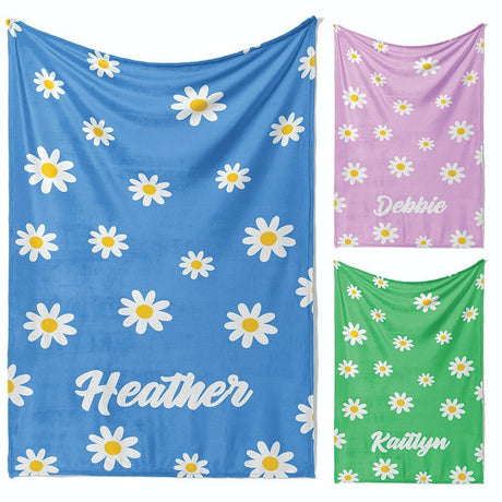 Personalised Custom Name Colour Floral Daisies Soft Warm Fleece Blanket Decor