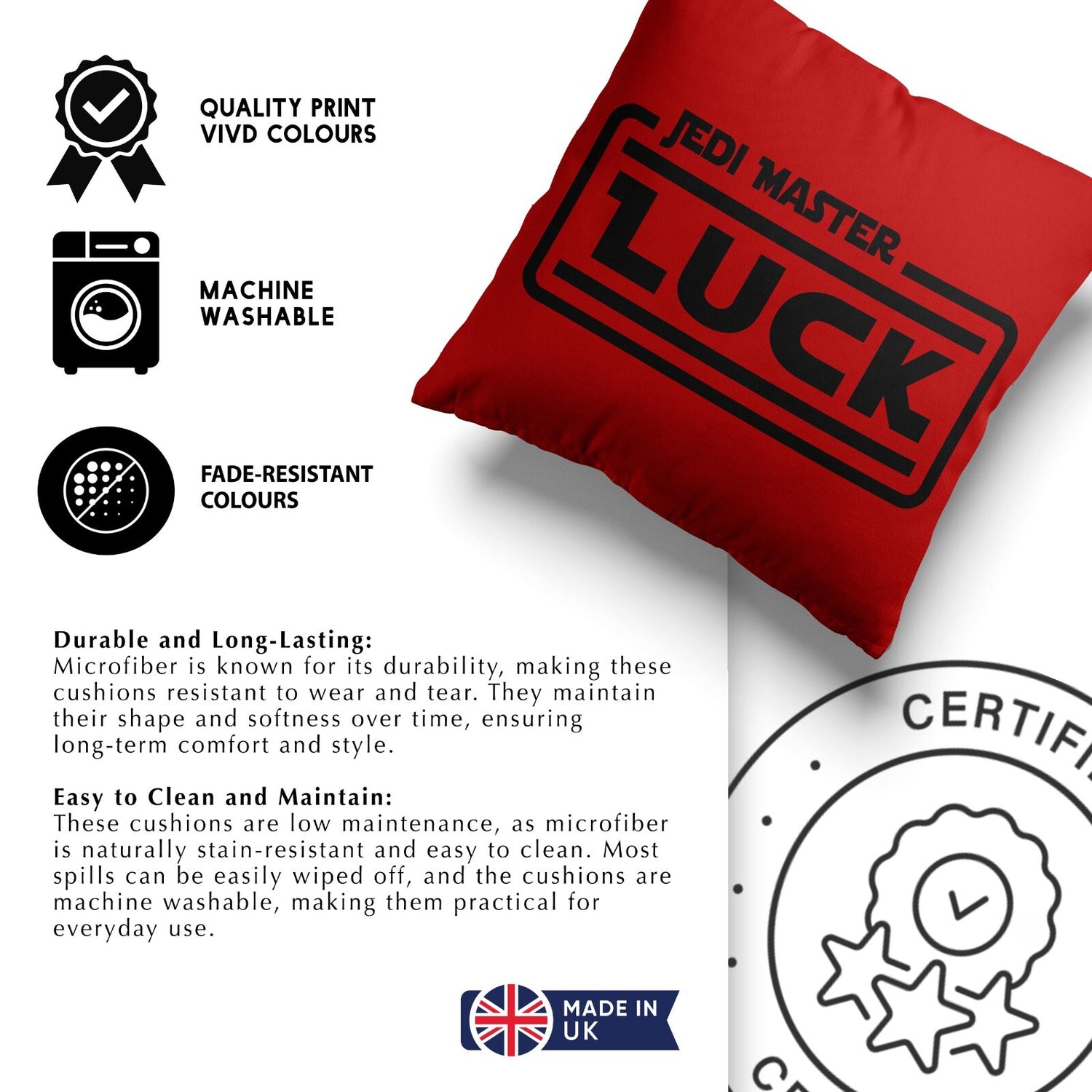 Jedi Star Wars Theme Inspired Personalised Name Square Fill Zip Cushion Throw