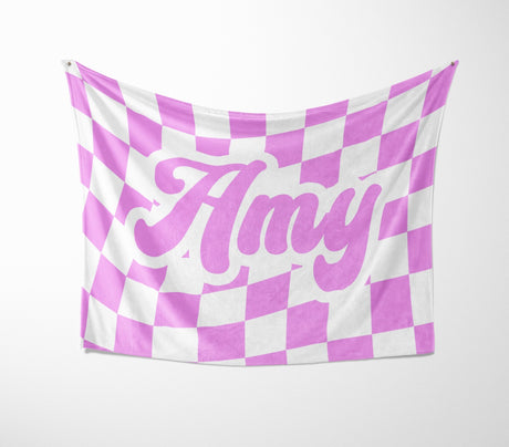 Personalised Custom Name Colour Retro Vans Check Soft Warm Fleece Blanket Decor