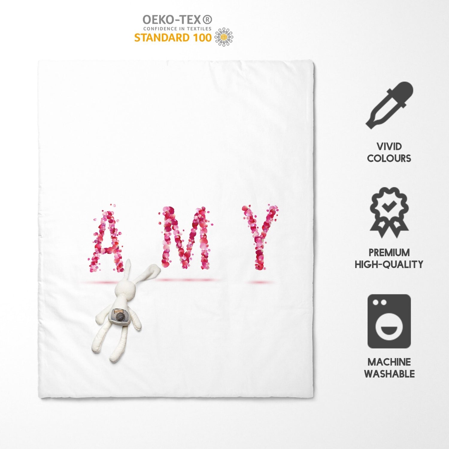 Personalised Name Pink Rose Petals Font Kids Cot Bed Duvet Cover + Pillowcase