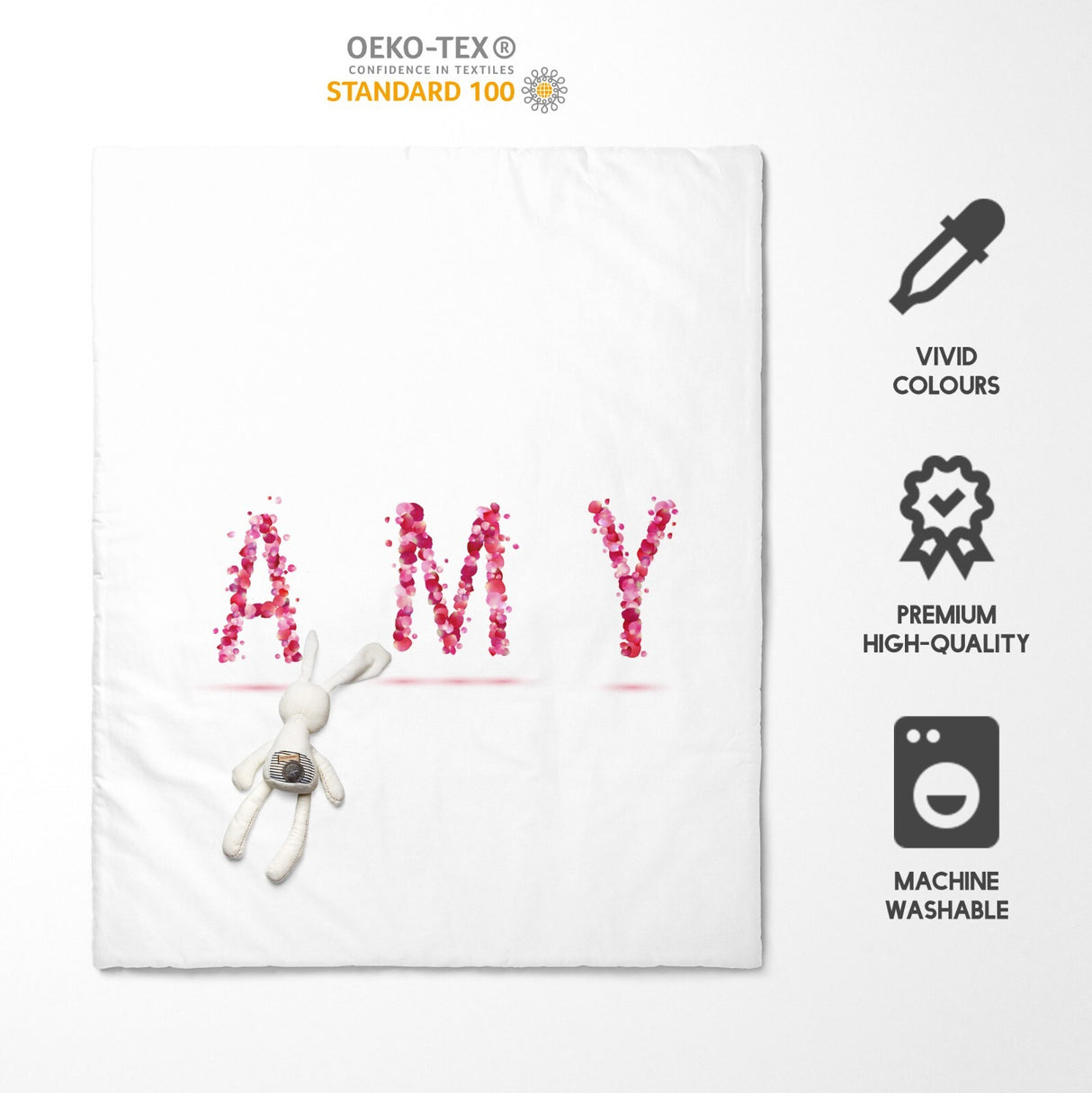 Personalised Name Pink Rose Petals Font Kids Cot Bed Duvet Cover + Pillowcase