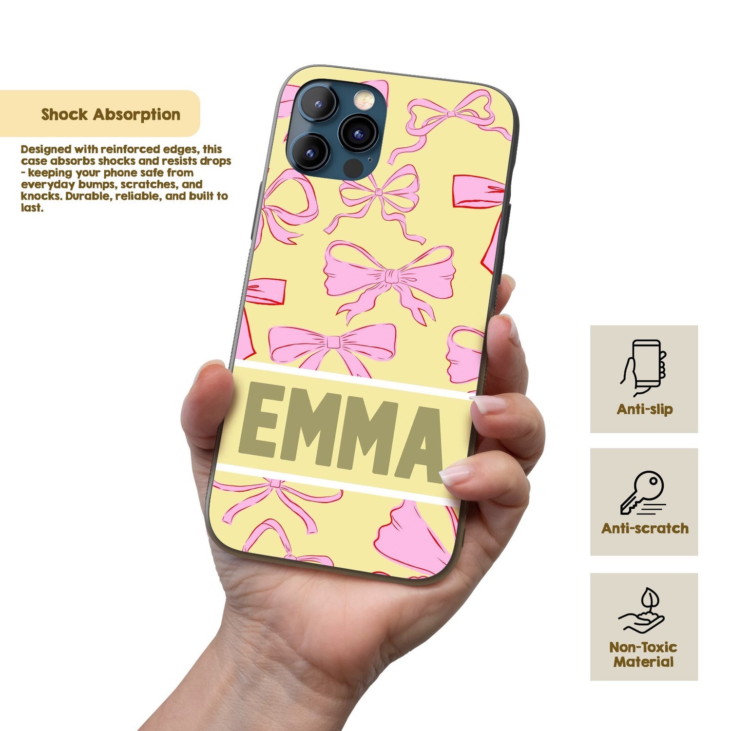 Pink Bows Name Cute Girl Personalised Custom - Printed iPhone Black Case Cover