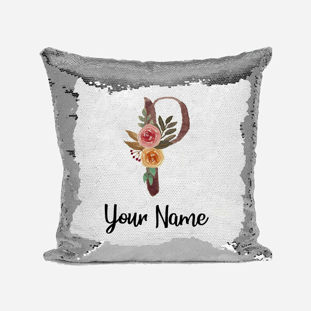 Personalised Floral Watercolour Effect Alphabet Sequin Magic Cushion + Pillow
