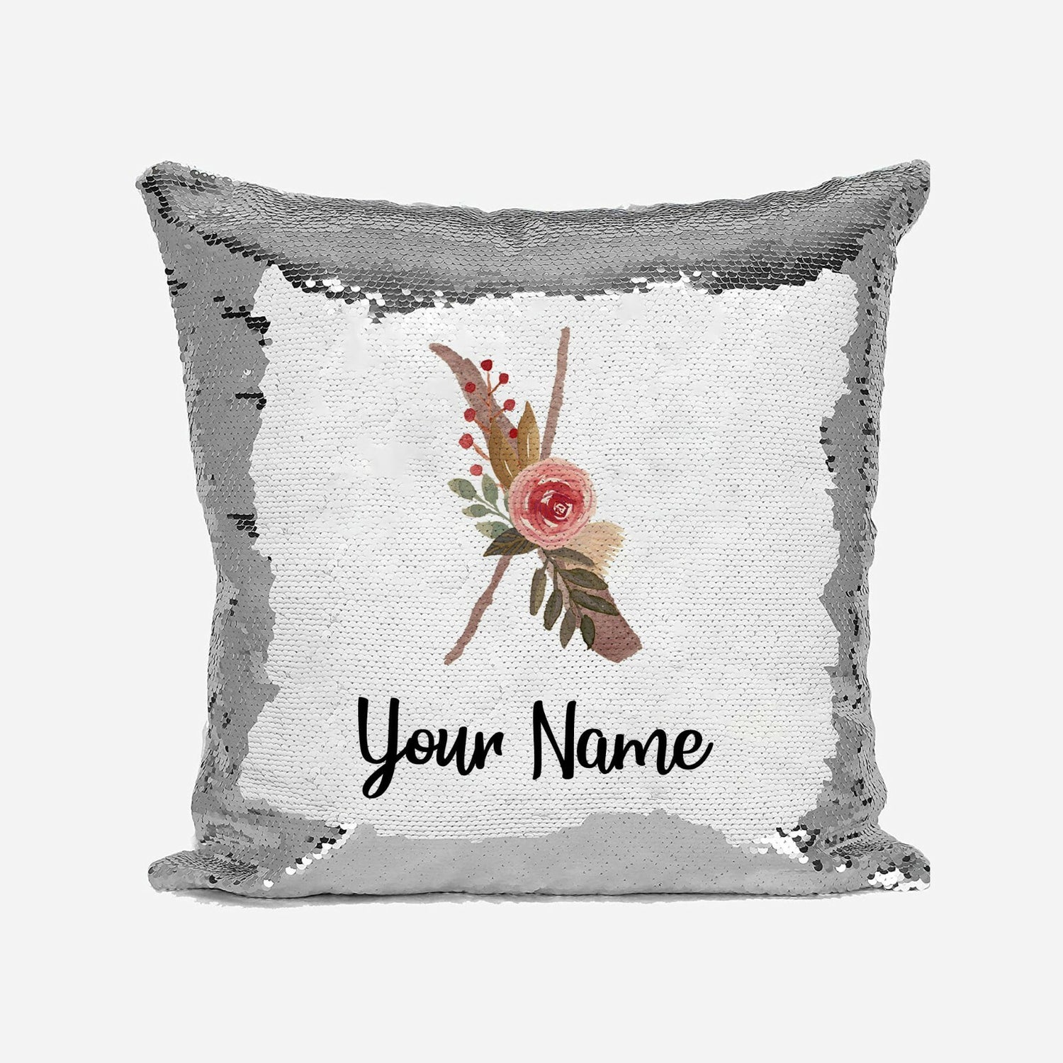 Personalised Floral Watercolour Effect Alphabet Sequin Magic Cushion + Pillow