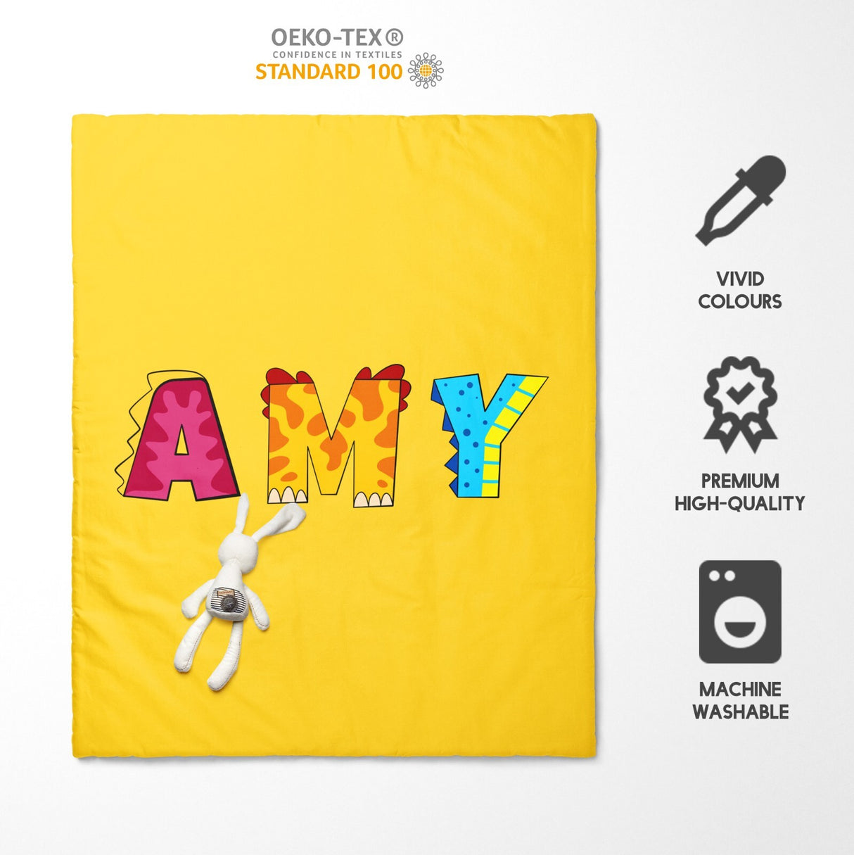 Personalised Name Dinosaur Alphabet Font Kids Cot Bed Duvet Cover + Pillowcase