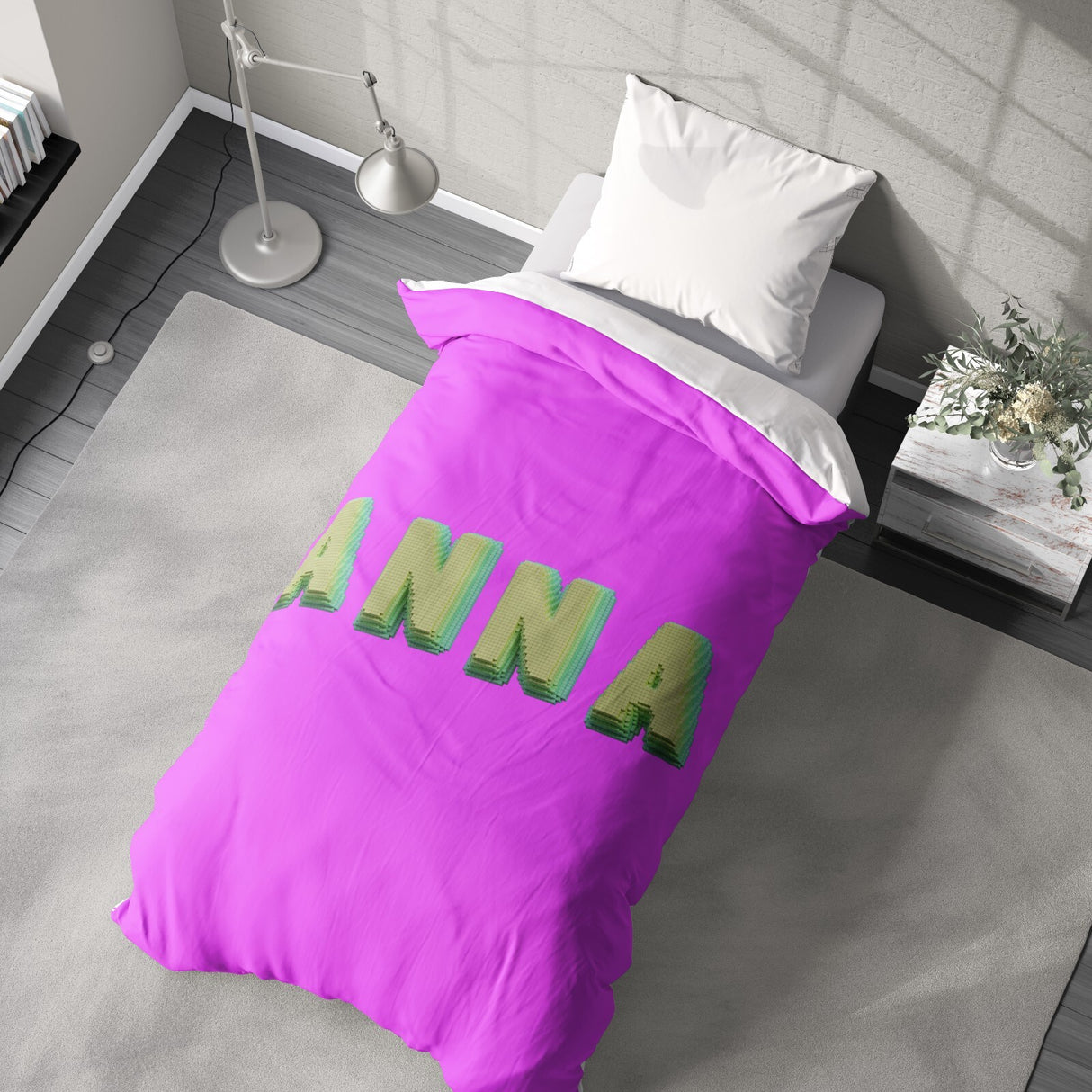 Personalised Any Name Bold Pixel 3D Soft Single Size Novelty Bed Duvet Cover