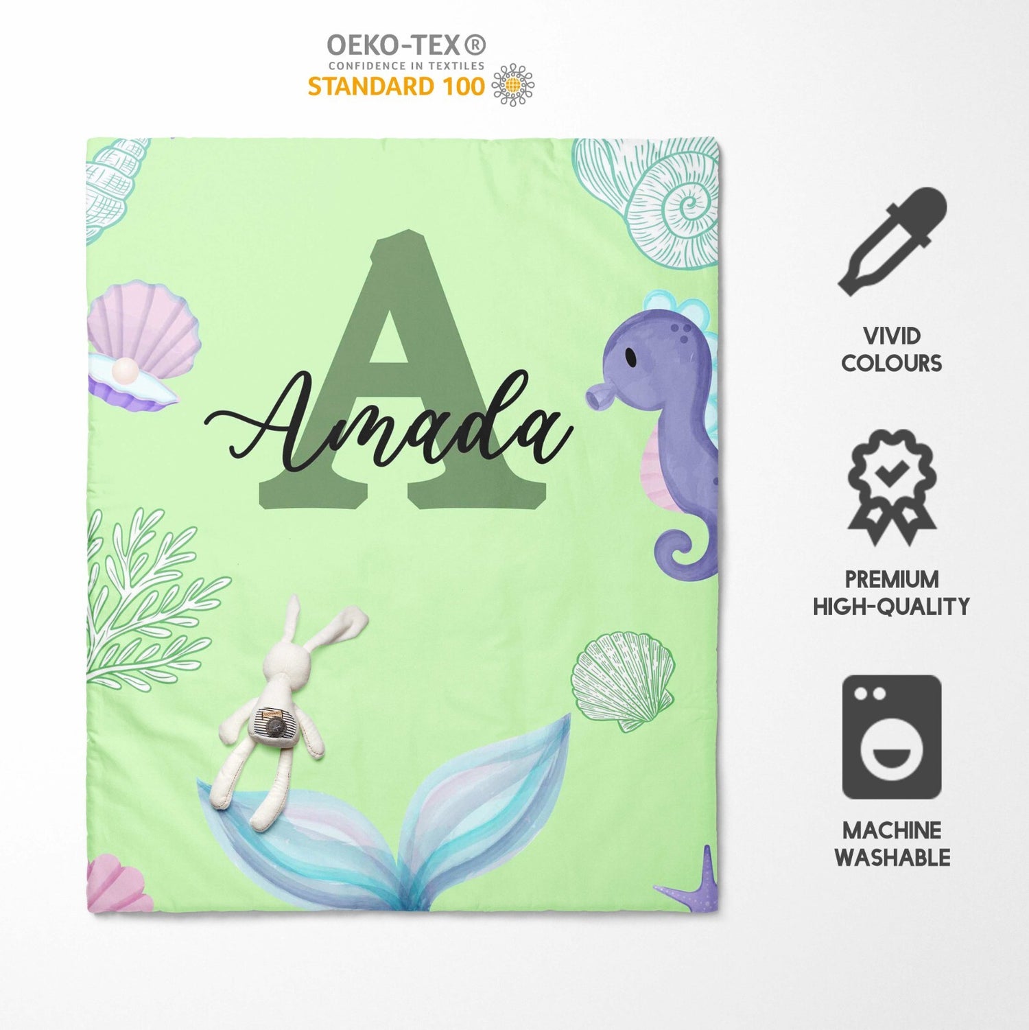 Personalised Name Mermaid Tail Monogram Font Cot Bed Duvet Cover + Pillowcase